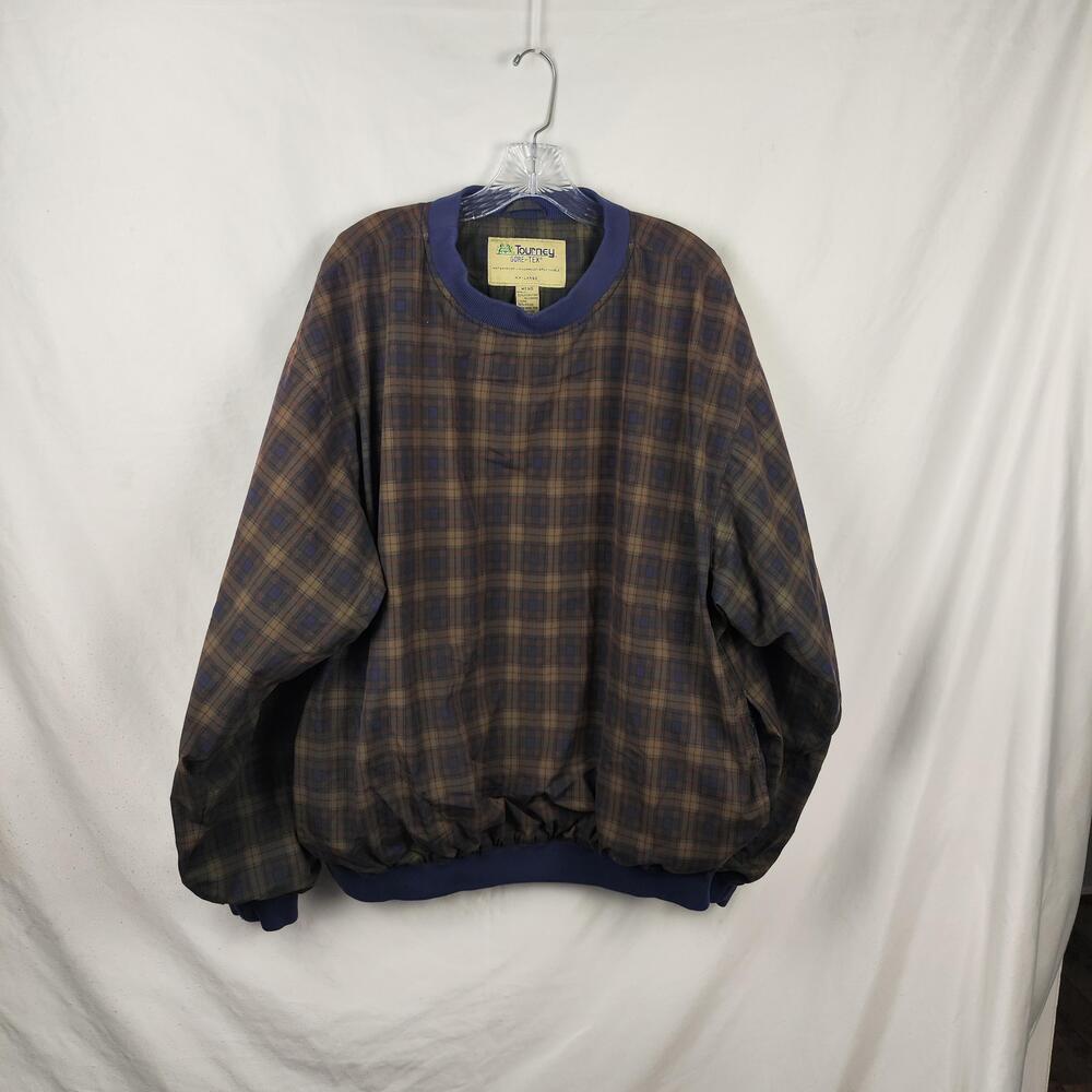 Vintage Tourney Jacket Mens 2XL Brown Plaid Gore-Tex Pullover Golf Windbreaker